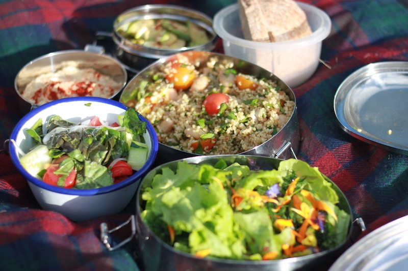 A picnic of salad dishes
